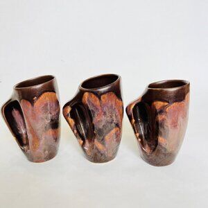 Mid Century Modern Laurentian Pottery Canadian handmade Coffee mug, Brown, 3 Set